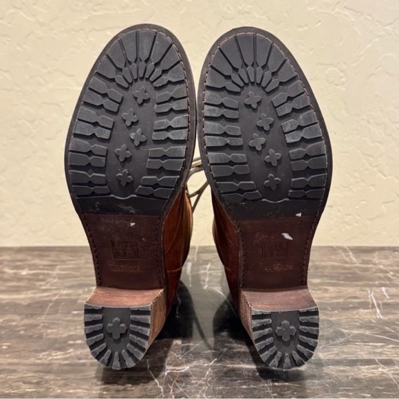 Frye Karen Sz 8 Cognac Lace Up Combat Boots New - Picture 3 of 4
